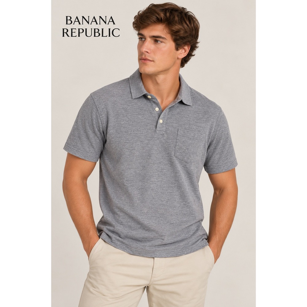 Banana Republic Mens Gray Short Sleeve Pique Polo Shirt Chest Pocket Size M